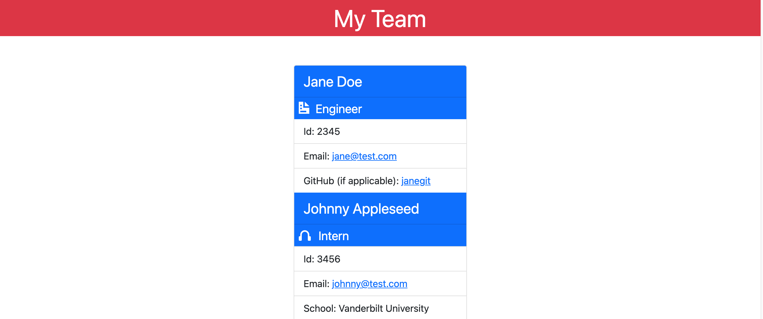 screenshot of Team Profile Generator
